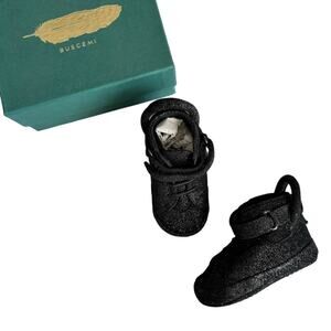 Buscemi 100MM Baby Black Glitter Italian Leather Sneakers Shoes Size 6-12 Months